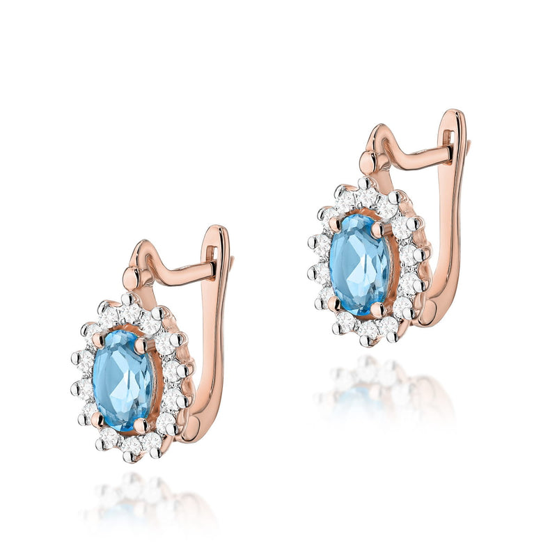 Cercei Aur 14K cu Topaz Swiss 0.50 ct si Diamante Naturale 0.24 ct, imaginea 5 din 6