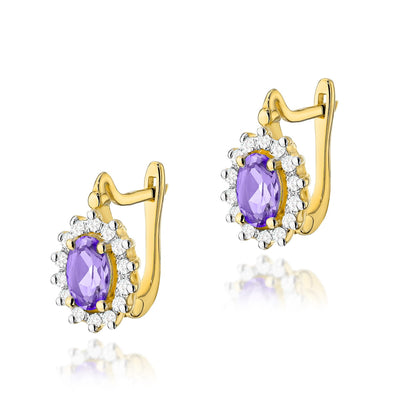 Cercei Aur 14K cu Ametist 0.40 ct si Diamante Naturale 0.24 ct