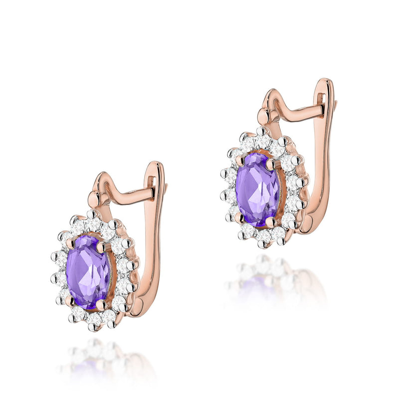 Cercei Aur 14K cu Ametist 0.40 ct si Diamante Naturale 0.24 ct, imaginea 5 din 6