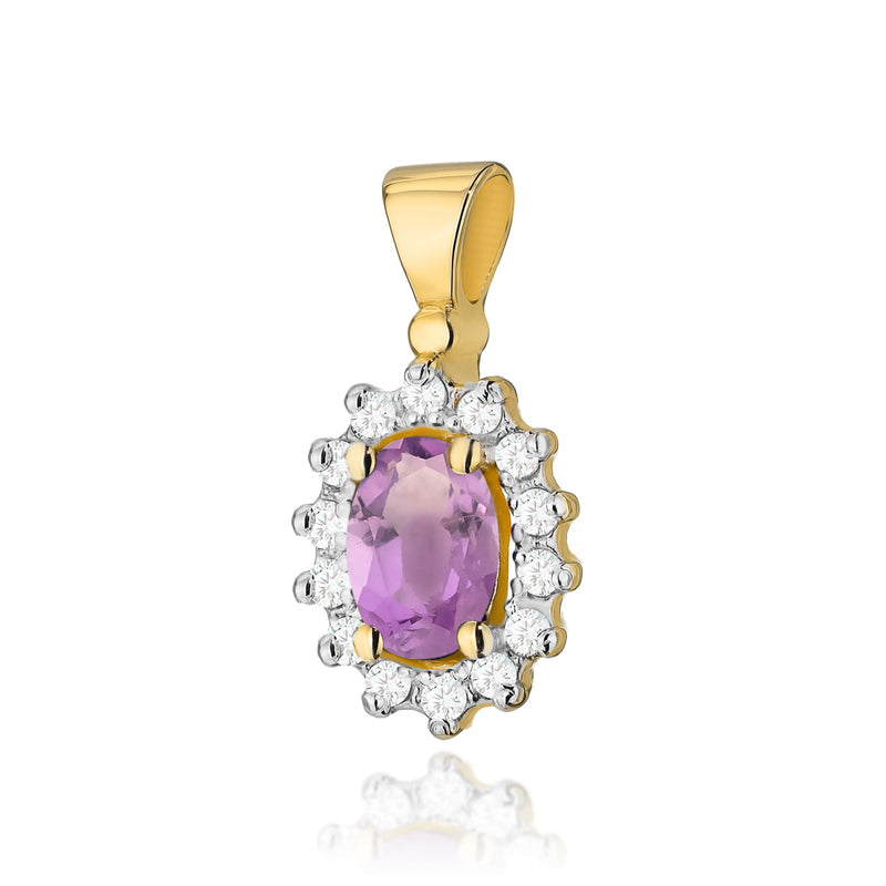 Pandantiv Aur 14K cu Ametist 0.40 ct si Diamante Naturale 0.12 ct — Aur galben