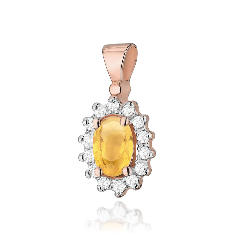 Pandantiv Aur 14K cu Citrin 0.60 ct si Diamante Naturale 0.12 ct, imaginea 3 din 6