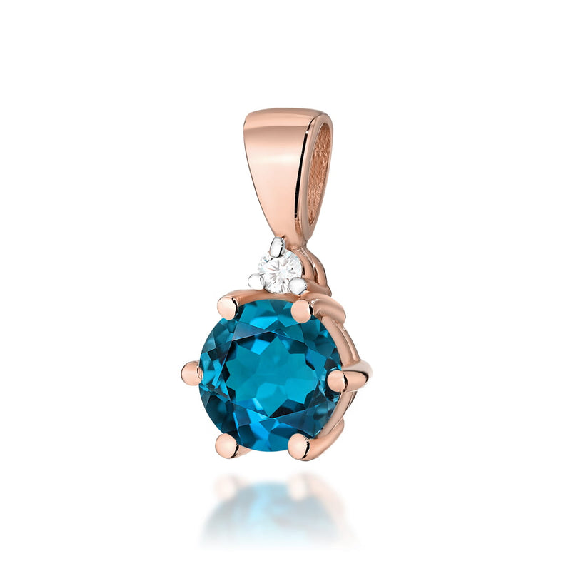 Pandantiv Aur 14K cu Topaz London Blue 0.50 ct si Diamant Natural 0.01 ct, imaginea 1 din 6