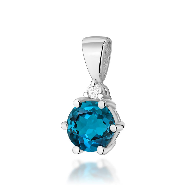 Pandantiv Aur 14K cu Topaz London Blue 0.50 ct si Diamant Natural 0.01 ct, imaginea 3 din 6