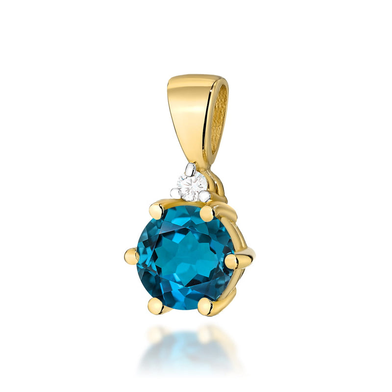 Pandantiv Aur 14K cu Topaz London Blue 0.50 ct si Diamant Natural 0.01 ct — Aur galben