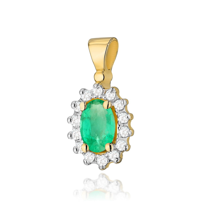 Pandantiv Aur 14K cu Smarald 0.40 ct si Diamante Naturale 0.12 ct — Aur galben