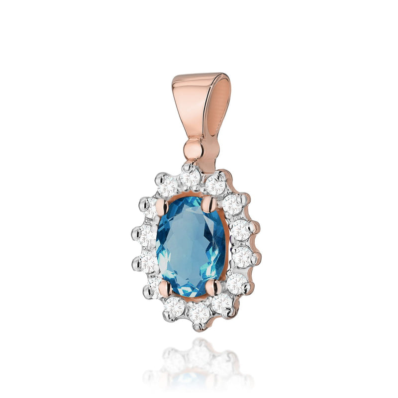 Pandantiv Aur 14K cu Topaz London Blue 0.50 ct si Diamante Naturale 0.12 ct, imaginea 3 din 6