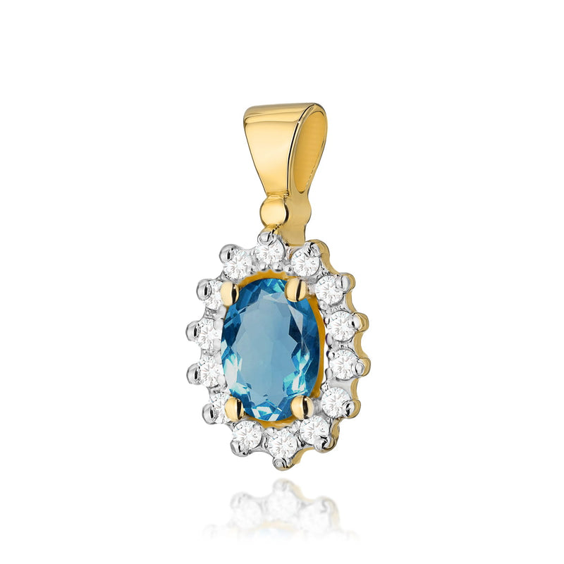 Pandantiv Aur 14K cu Topaz London Blue 0.50 ct si Diamante Naturale 0.12 ct — Aur galben