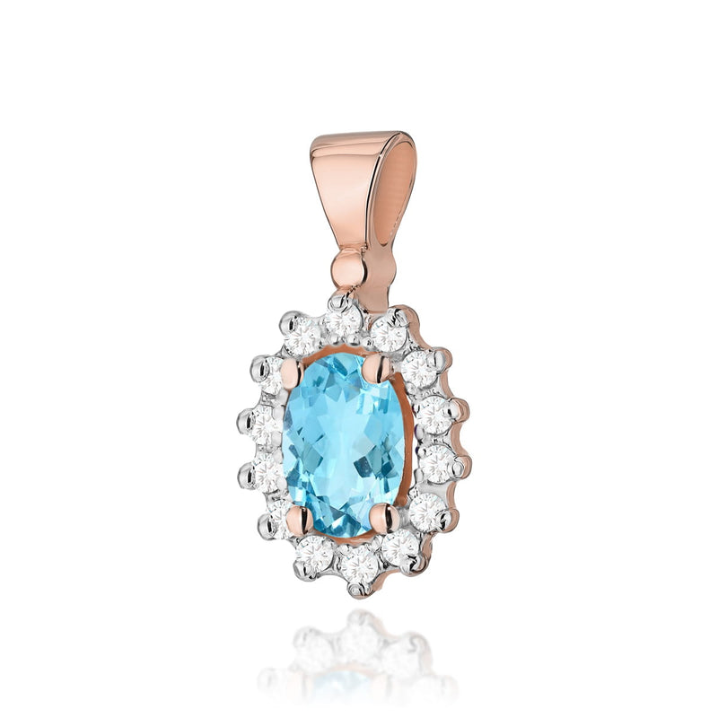 Pandantiv Aur 14K cu Topaz Swiss 0.50 ct si Diamante Naturale 0.12 ct, imaginea 3 din 6