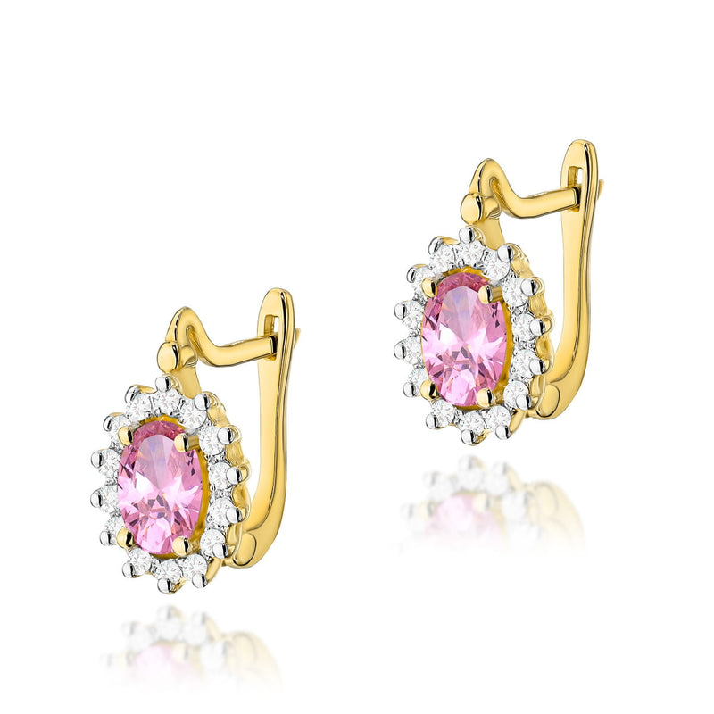 Cercei Aur 14K cu Topaz Roz 0.50 ct si Diamante Naturale 0.24 ct — Aur galben