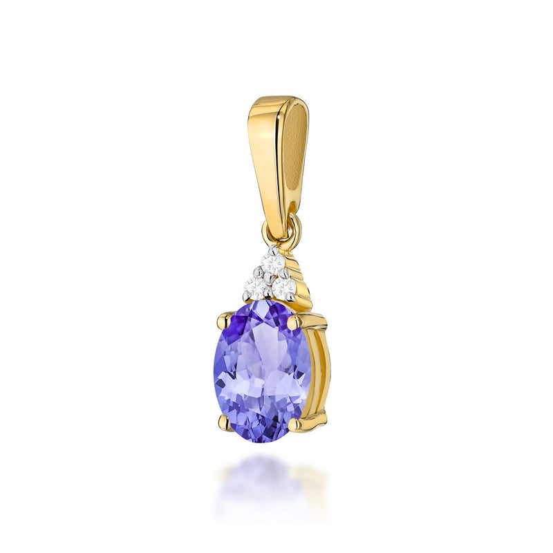 Pandantiv Aur 14K cu Tanzanit 0.70 ct si Diamante Naturale 0.03 ct — Aur galben