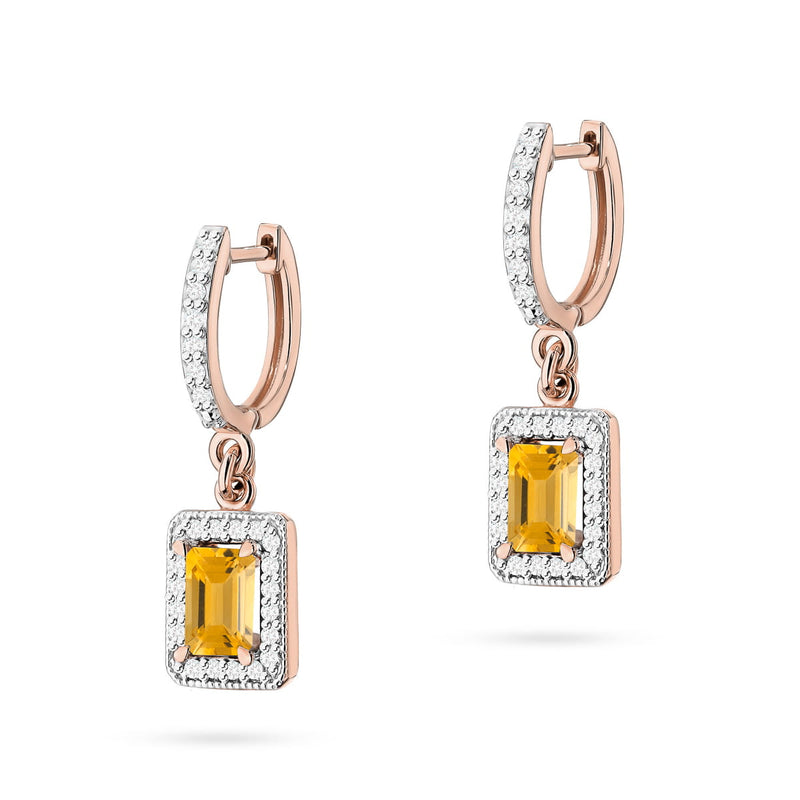 Cercei Aur 14K cu Citrin 0.60 ct si Diamante Naturale 0.34 ct, imaginea 5 din 6