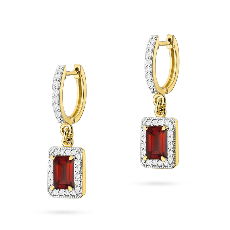 Cercei Aur 14K cu Granat 0.70 ct si Diamante Naturale 0.34 ct — Aur galben