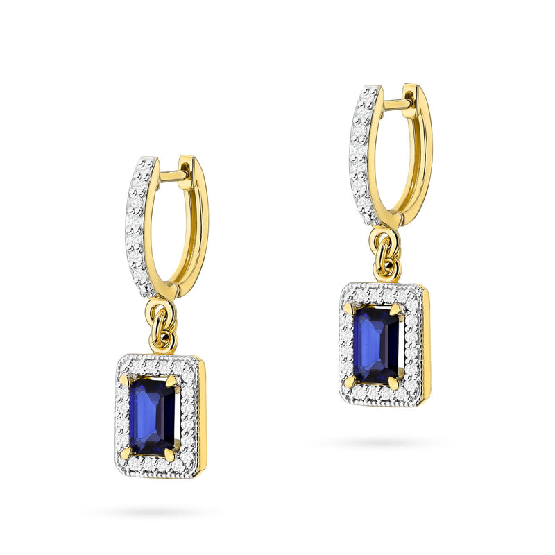 Cercei Aur 14K cu Safir 0.60 ct si Diamante Naturale 0.34 ct — Aur galben
