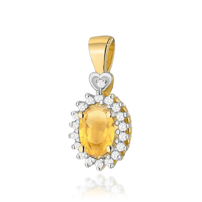 Pandantiv Aur 14K cu Citrin 0.60 ct si Diamante Naturale 0.10 ct