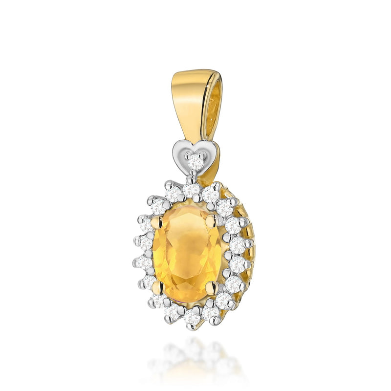 Pandantiv Aur 14K cu Citrin 0.60 ct si Diamante Naturale 0.10 ct — Aur galben