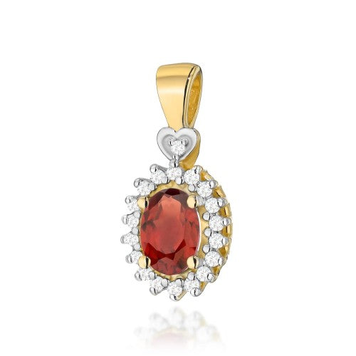 Pandantiv Aur 14K cu Granat 0.50 ct si Diamante Naturale 0.10 ct — Aur galben