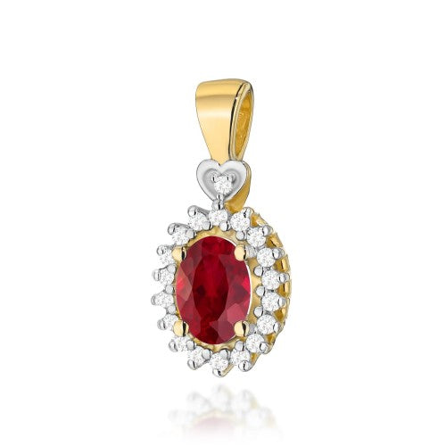 Pandantiv Aur 14K cu Rubin 0.60 ct si Diamante Naturale 0.10 ct — Aur galben