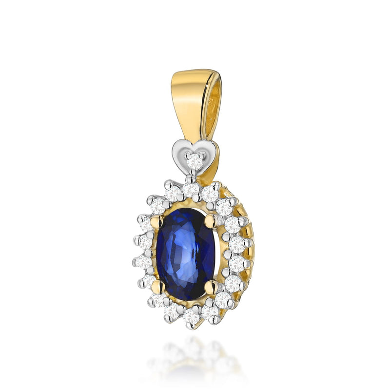 Pandantiv Aur 14K cu Safir 0.70 ct si Diamante Naturale 0.10 ct — Aur galben