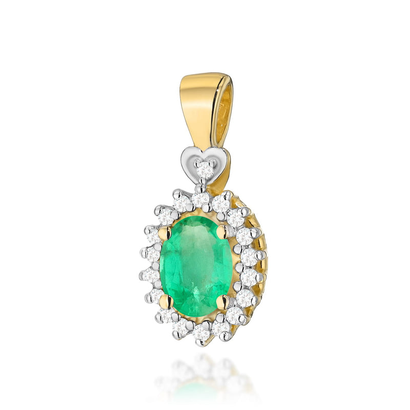 Pandantiv Aur 14K cu Smarald 0.40 ct si Diamante Naturale 0.10 ct — Aur galben