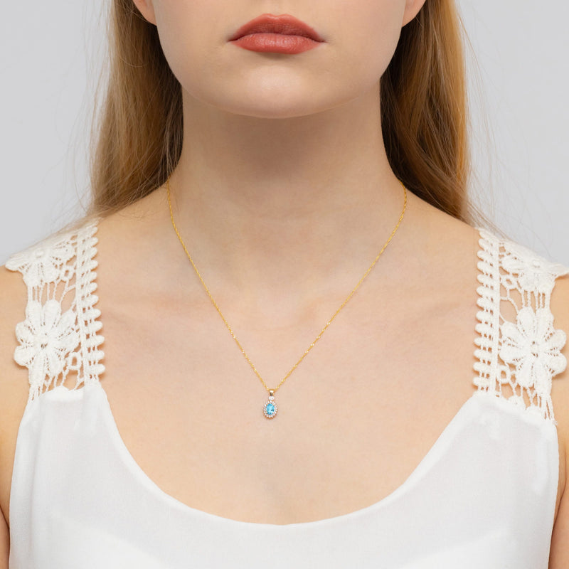 Pandantiv Aur 14K cu Topaz Swiss 0.50 ct si Diamante Naturale 0.10 ct, imaginea 2 din 6