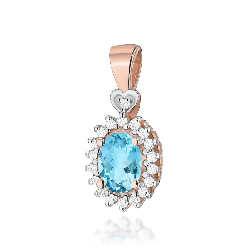 Pandantiv Aur 14K cu Topaz Swiss 0.50 ct si Diamante Naturale 0.10 ct, imaginea 5 din 6