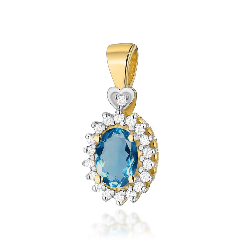 Pandantiv Aur 14K cu Topaz London Blue 0.50 ct si Diamante Naturale 0.10 ct — Aur galben