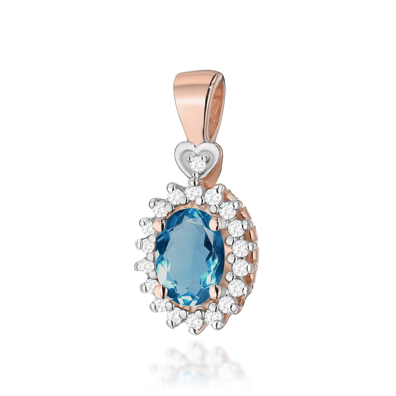 Pandantiv Aur 14K cu Topaz London Blue 0.50 ct si Diamante Naturale 0.10 ct, imaginea 5 din 6
