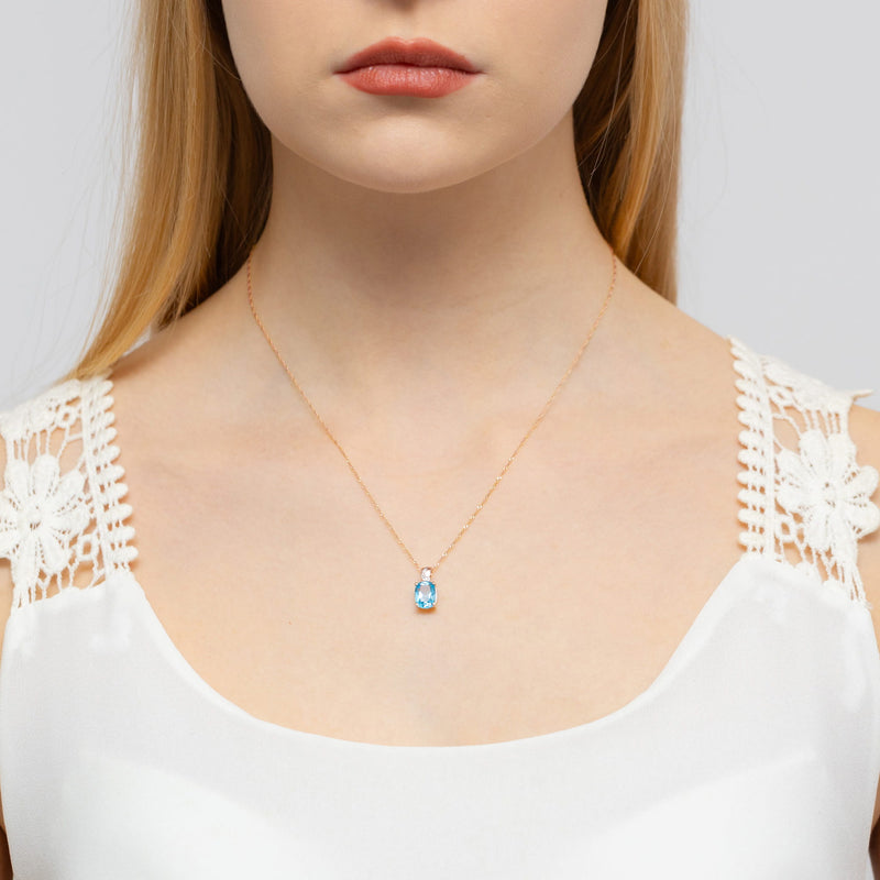 Pandantiv Aur 14K cu Topaz Swiss 2.40 ct si Diamant Natural 0.01 ct, imaginea 6 din 6