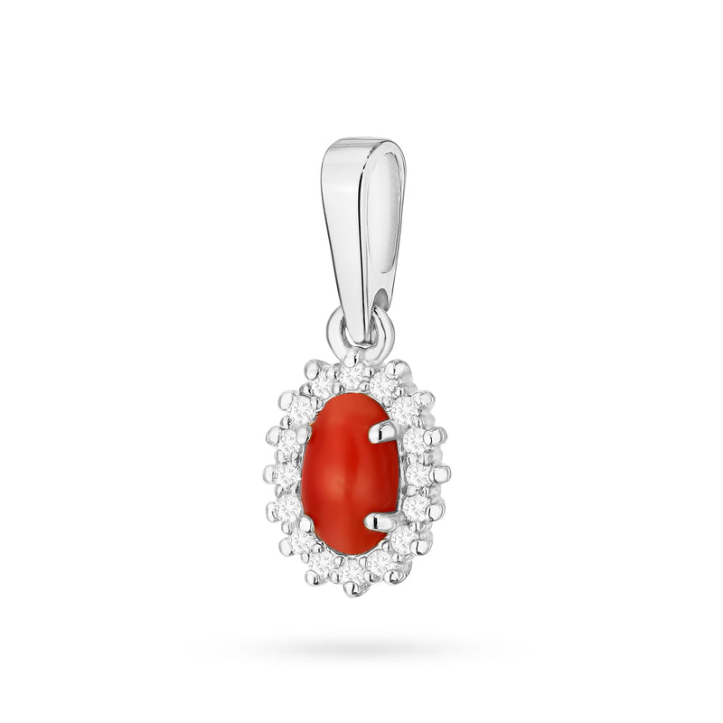Pandantiv Aur 14K cu Coral 0.20 ct si Diamante Naturale 0.08 ct, imaginea 3 din 6