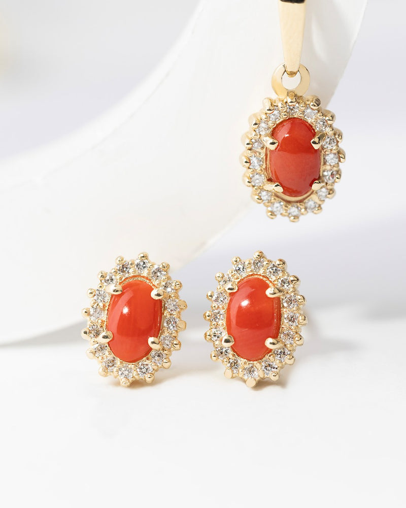 Pandantiv Aur 14K cu Coral 0.20 ct si Diamante Naturale 0.08 ct, imaginea 6 din 6