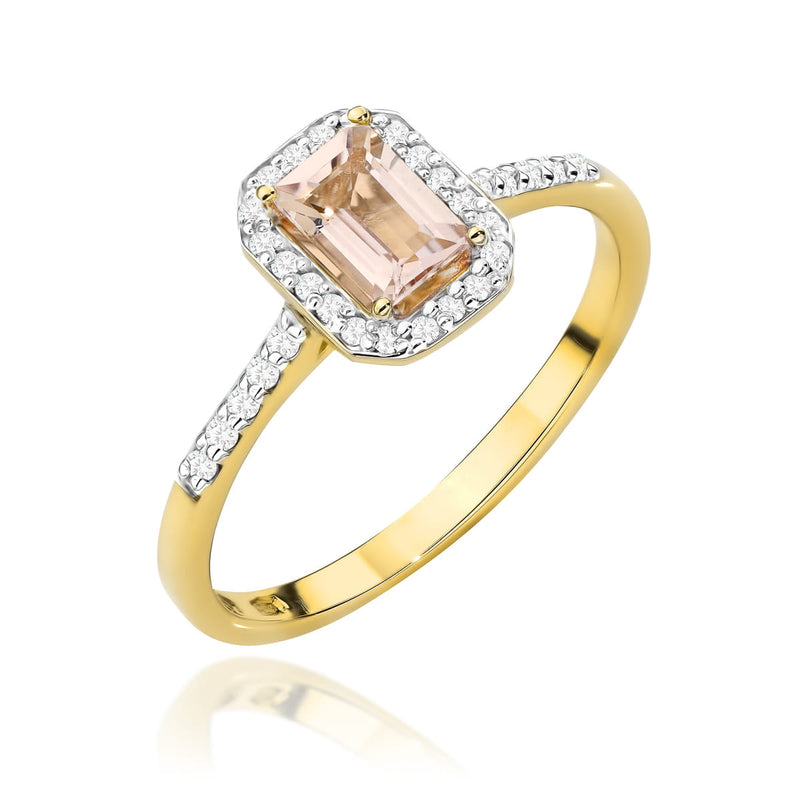 Inel Aur 14K cu Morganit 0.60 ct si Diamante Naturale 0.19 ct — Aur galben