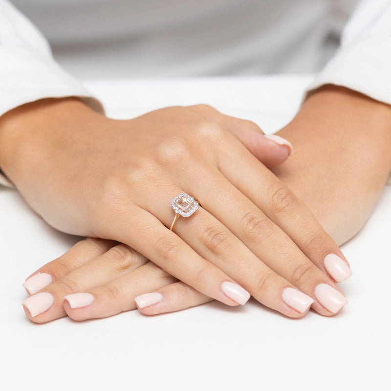 Inel Aur 14K cu Morganit 1.00 ct si Diamante Naturale 0.17 ct, imaginea 4 din 10