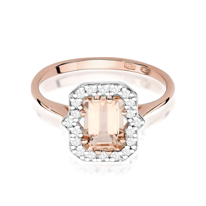 Inel Aur 14K cu Morganit 1.00 ct si Diamante Naturale 0.17 ct, imaginea 8 din 10