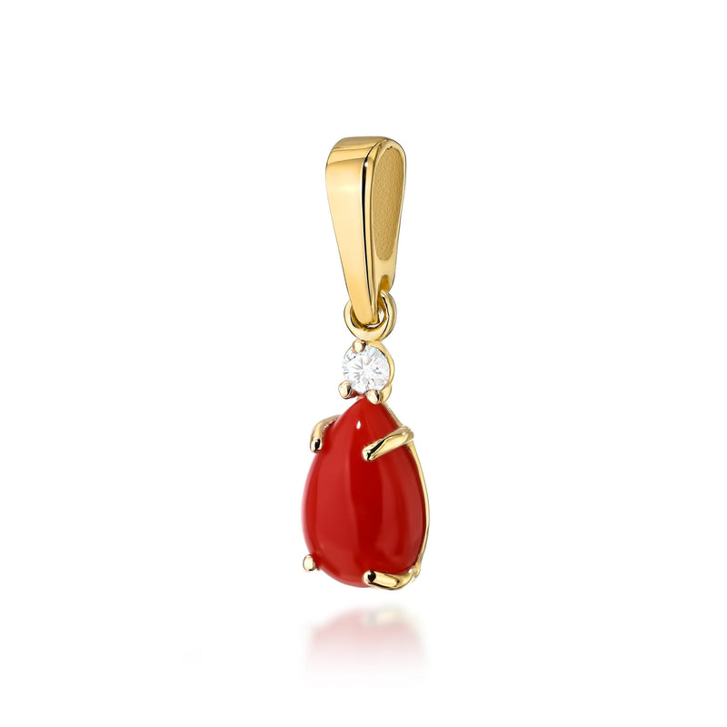 Pandantiv Aur 14K cu Coral 0.65 ct si Diamant Natural 0.03 ct — Aur galben