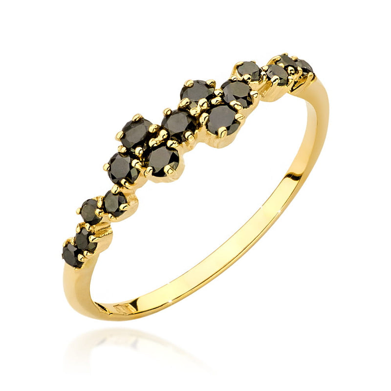 Inel Aur 14K cu Diamante Naturale Negre 0.33 ct — Aur galben