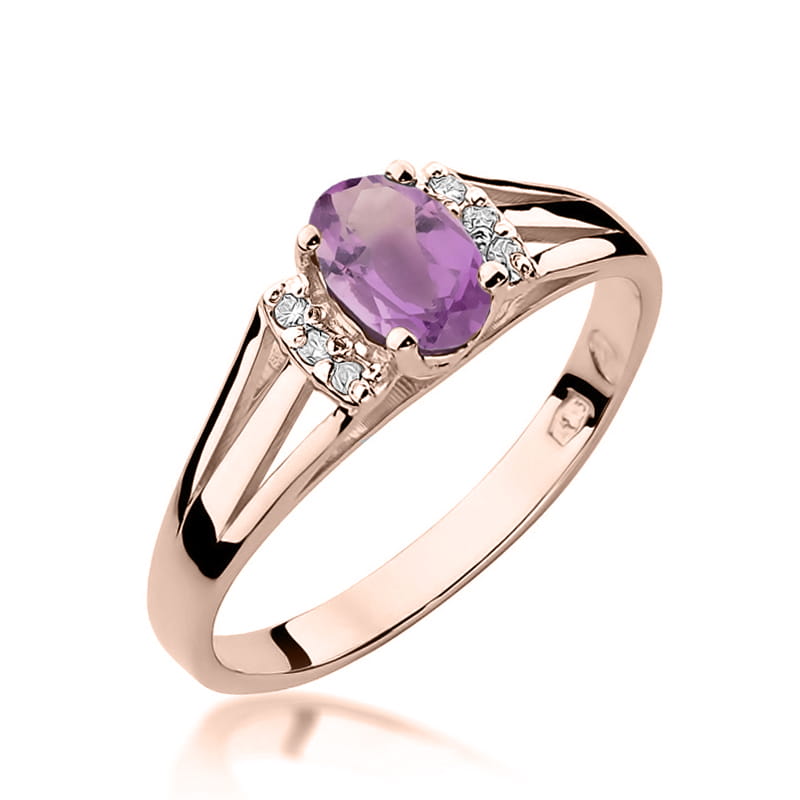 Inel Aur 14K cu Ametist 0.40 ct si Diamante Naturale 0.05 ct, imaginea 5 din 9