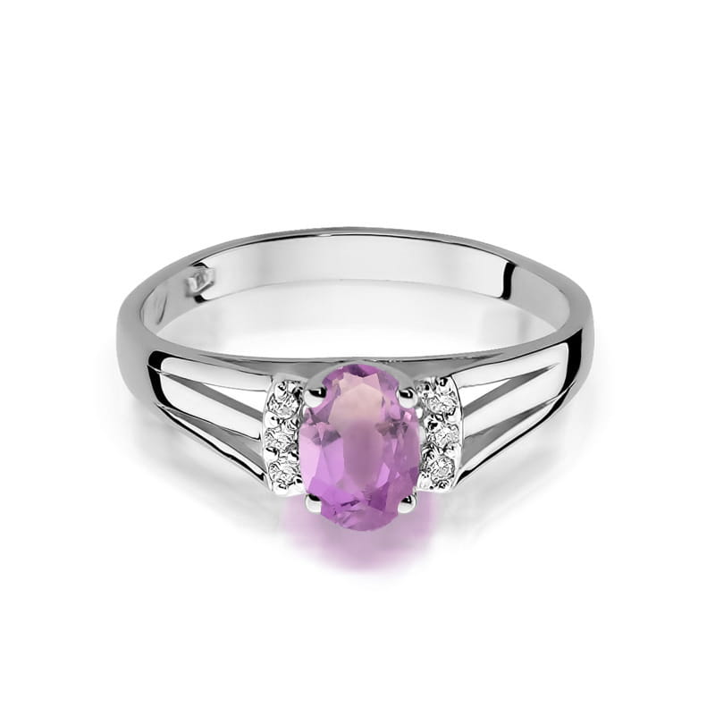 Inel Aur 14K cu Ametist 0.40 ct si Diamante Naturale 0.05 ct, imaginea 7 din 9