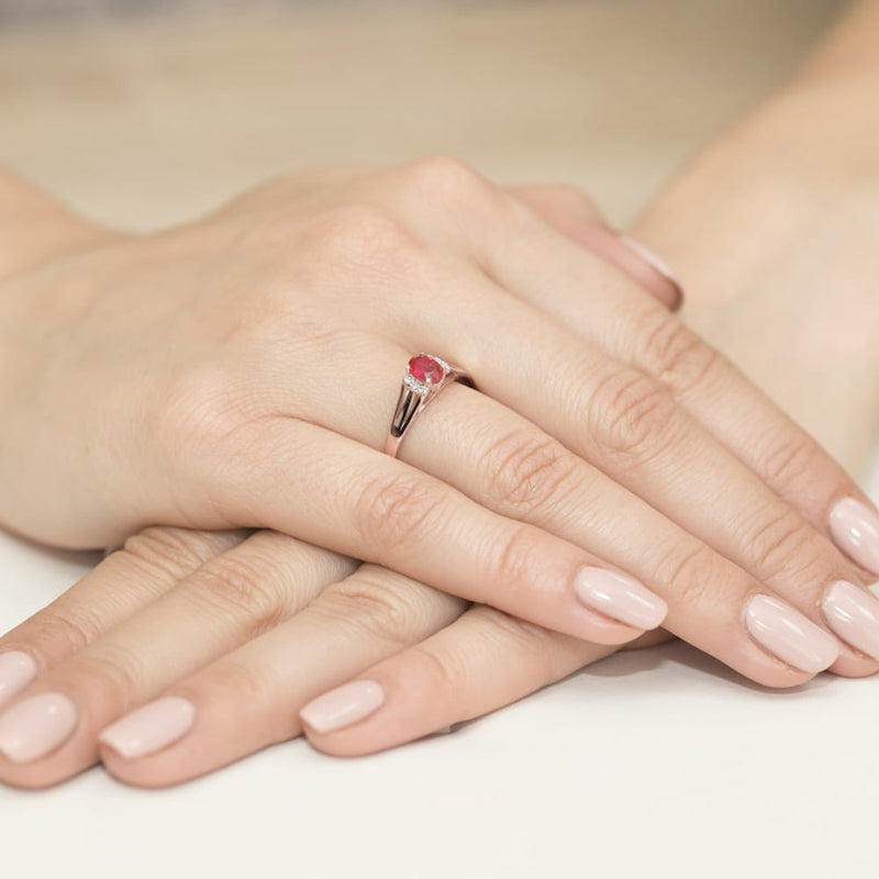 Inel Aur 14K cu Granat 0.50 ct si Diamante Naturale 0.05 ct, imaginea 8 din 12