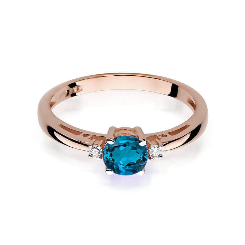 Inel Aur 14K cu Topaz London Blue 0.50 ct si Diamante Naturale 0.03 ct, imaginea 2 din 10