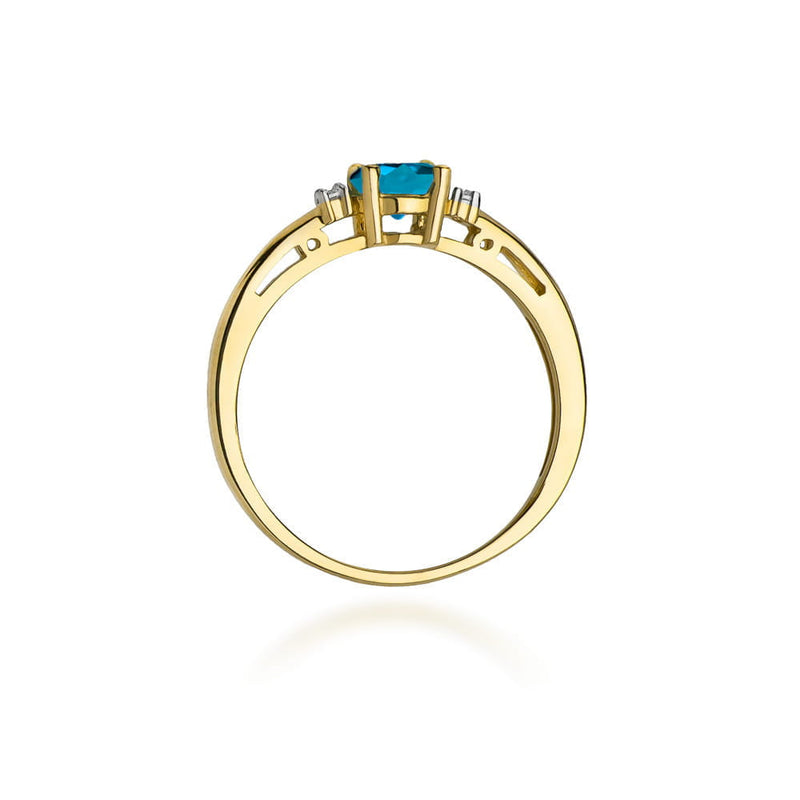 Inel Aur 14K cu Topaz London Blue 0.50 ct si Diamante Naturale 0.03 ct, imaginea 3 din 10