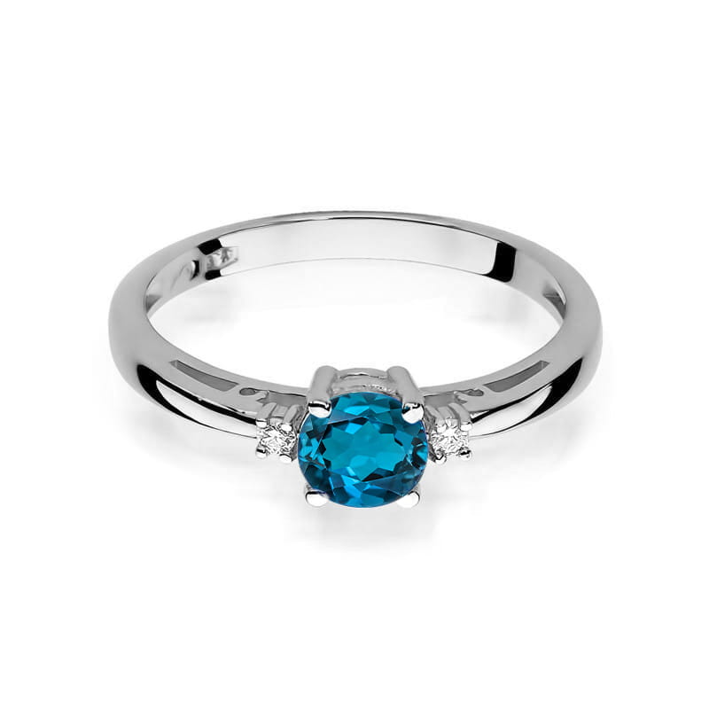 Inel Aur 14K cu Topaz London Blue 0.50 ct si Diamante Naturale 0.03 ct, imaginea 5 din 10