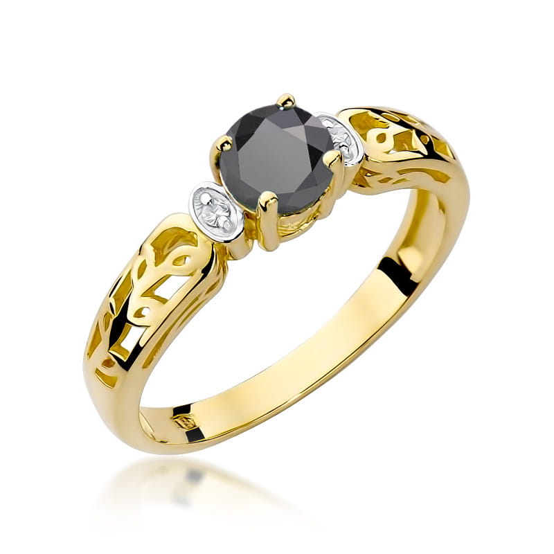 Inel Aur 14K cu Diamante Naturale Albe si Negre 0.52 ct — Aur galben