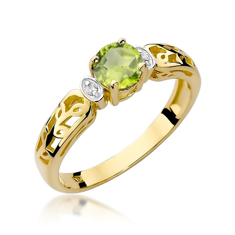 Inel Aur 14K cu Peridot 0.60 ct si Diamante Naturale 0.02 ct — Aur galben