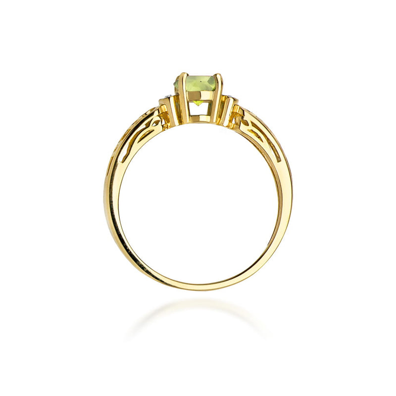 Inel Aur 14K cu Peridot 0.60 ct si Diamante Naturale 0.02 ct, imaginea 3 din 4