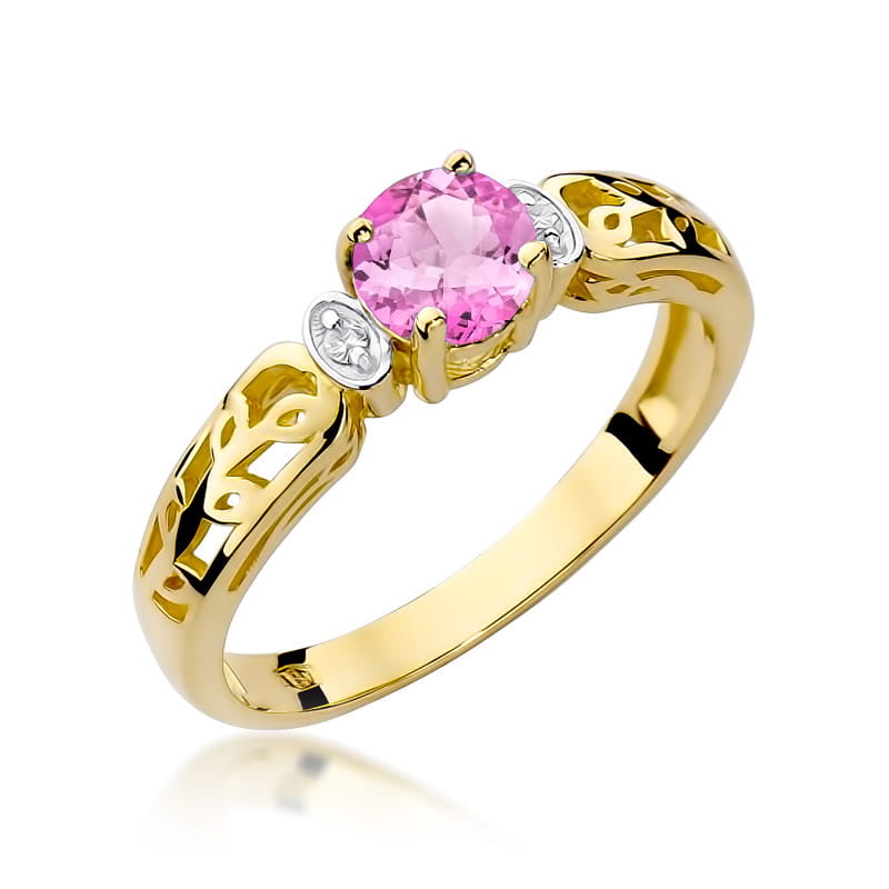 Inel Aur 14K cu Topaz Roz 0.60 ct si Diamante Naturale 0.02 ct — Aur galben