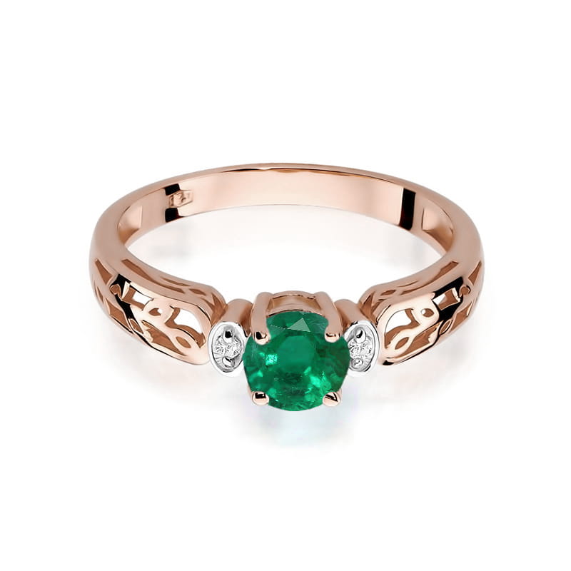 Inel Aur 14K cu Smarald 0.50 ct si Diamante Naturale 0.02 ct, imaginea 6 din 12
