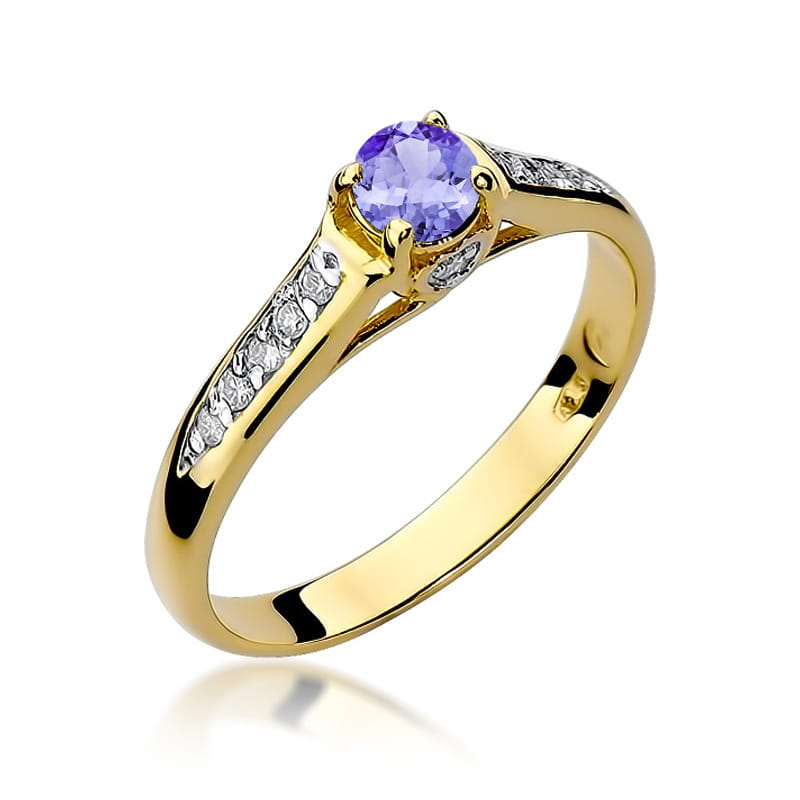 Inel Aur 14K cu Tanzanit 0.35 ct si Diamante Naturale 0.10 ct — Aur galben