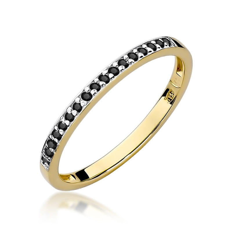 Inel Aur 14K cu Diamante Naturale Negre 0.09 ct — Aur galben