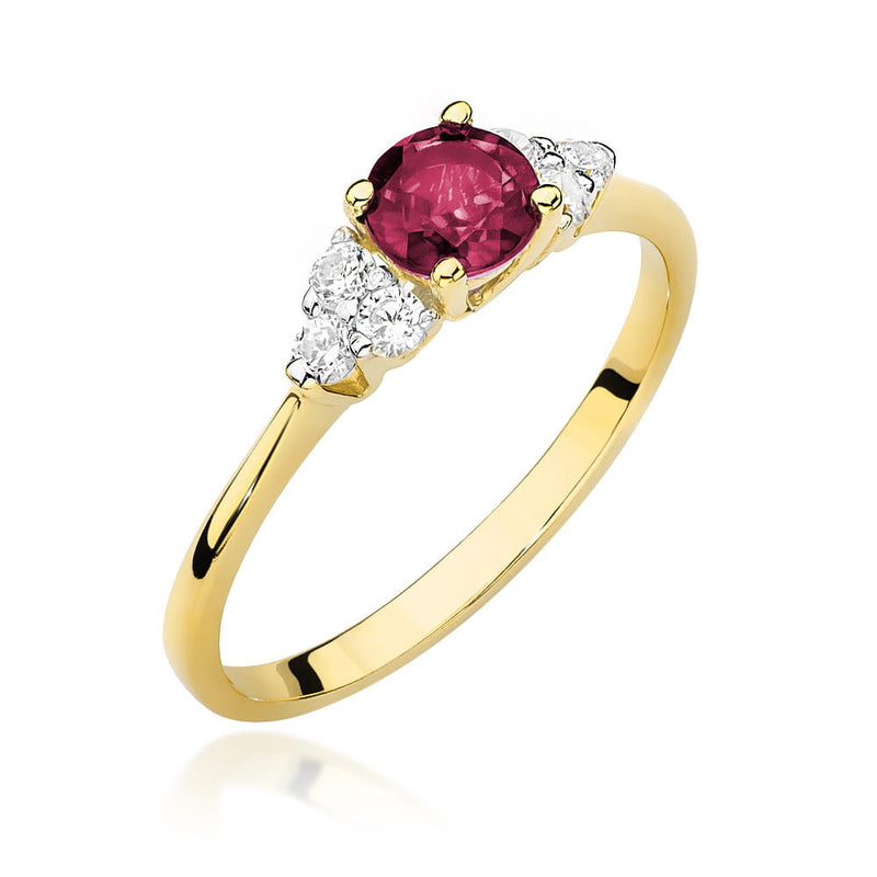 Inel Aur 14K cu Rubin 0.60 ct si Diamante Naturale 0.18 ct — Aur galben