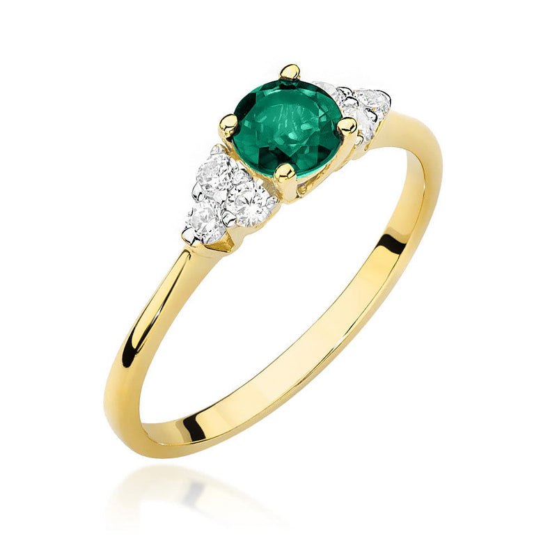 Inel Aur 14K cu Smarald 0.50 ct si Diamante Naturale 0.18 ct — Aur galben